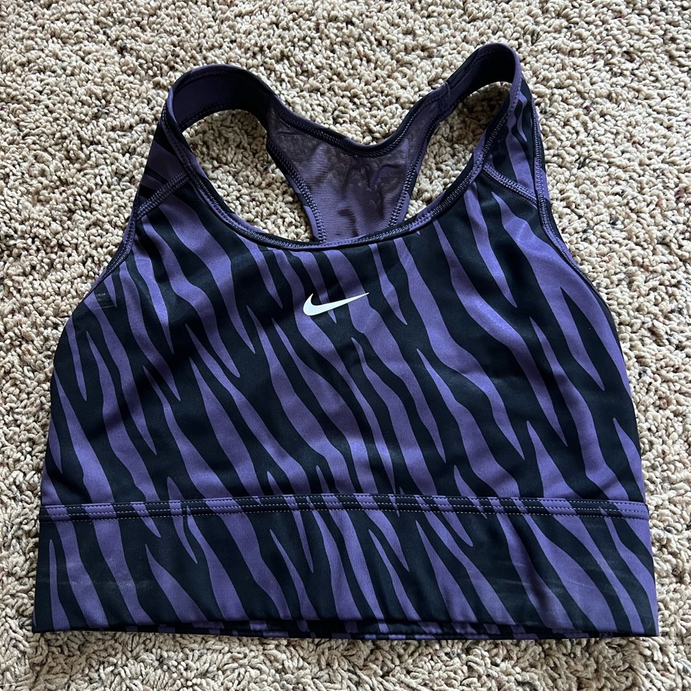 Nike Women's Black and Purple Zebra Sports Bra